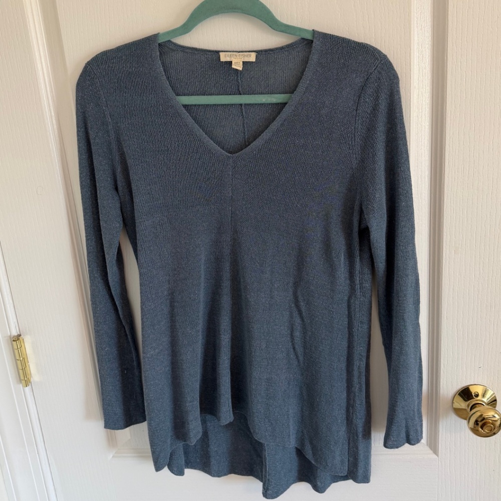 Women's Eileen Fisher blue/gray linen and nylon sweater Petitie Medium